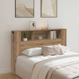 Berkfield Home Headboard Cabinet Artisan Oak 160x18.5x103.5 cm Engineered Wood in Brown - thumbnail 2