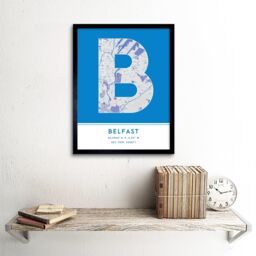 "Wee Blue Coo Wall Art Print Belfast Northern Ireland United Kingdom City Map Modern Typography Stylish Letter Framed Word in Blue - Size: W12"" x H16""" - thumbnail 2