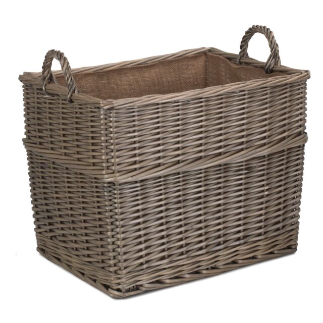 Red Hamper Wicker Rectangular Hessian Lined Log Storage Basket in Brown - image 1