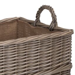 Red Hamper Wicker Rectangular Hessian Lined Log Storage Basket in Brown - thumbnail 2