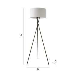 ValueLights Camden Black Metal Tripod Floor Lamp with Grey Drum Lamp Shade - thumbnail 8