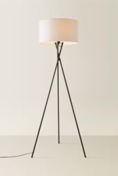 ValueLights Camden Black Metal Tripod Floor Lamp with Grey Drum Lamp Shade - thumbnail 3