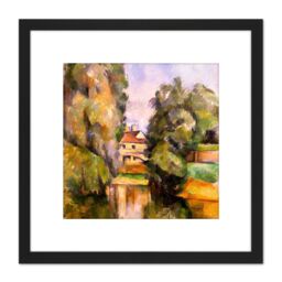 Artery8 Paul Cezanne Country House By A River Cropped 8X8 Inch Square Wooden Framed Wall Art Print Picture with Mount in Black - thumbnail 1