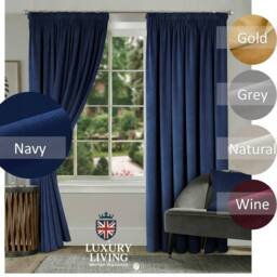 Luxury Living Montreal Taped Top Curtains in Navy - Size: 229 cm width x 213 cm drop - thumbnail 2