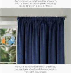 Luxury Living Montreal Taped Top Curtains in Navy - Size: 229 cm width x 213 cm drop - thumbnail 5