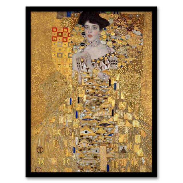 Artery8 Gustav Klimt Framed Wall Art Print Portrait of Adele Bloch Bauer I in Gold - Size: A4 - image 1