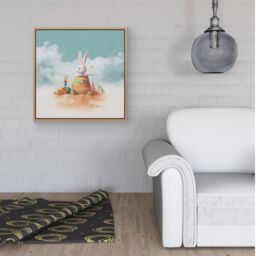 "Warren Reed - Designer White Rabbit On A Beach Holiday Framed Canvas in Light Brown - Size: W30"" x H30""" - thumbnail 2