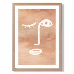 ARTZE Matisse Inspired Abstract Terracotta Face Framed Print SIZE: A2 with Oak Frame
