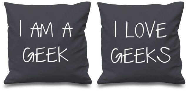 60 SECOND MAKEOVER I Am A Geek I Love Geeks Cushion Covers in Grey - Size: 40 cm x 40 cm