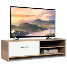 Costway TV Stand for 55 Inches TVs Wooden TV Console Table with 2 Open Shelf & Drawer in Natural