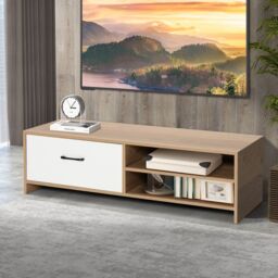 Costway TV Stand for 55 Inches TVs Wooden TV Console Table with 2 Open Shelf & Drawer in Natural - thumbnail 5