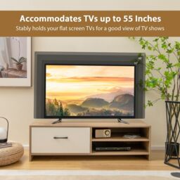 Costway TV Stand for 55 Inches TVs Wooden TV Console Table with 2 Open Shelf & Drawer in Natural - thumbnail 4