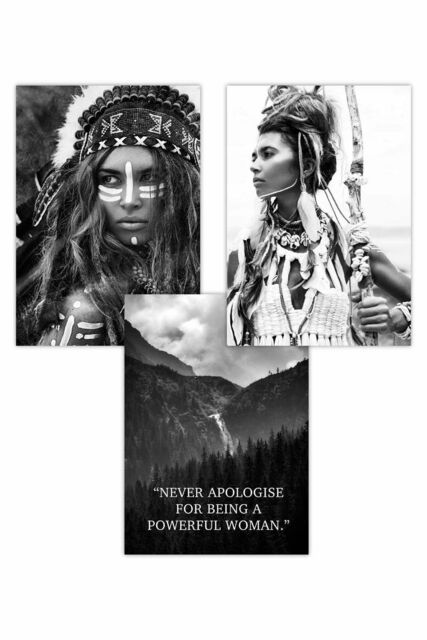 ARTZE Set of 3 Warrior Women Photo Art Quote Art Posters in Black - Size: W50 cm x H70 cm - image 1