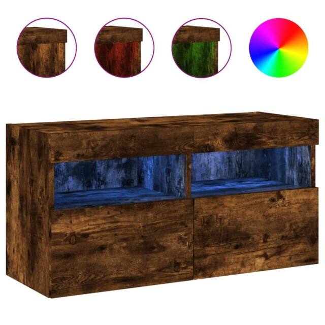 Berkfield Home TV Wall Cabinet with LED Lights Smoked Oak 80x30x40 cm in Brown - Size: 80 x 30 x 40 cm - image 1