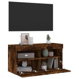 Berkfield Home TV Wall Cabinet with LED Lights Smoked Oak 80x30x40 cm in Brown - Size: 80 x 30 x 40 cm - thumbnail 7
