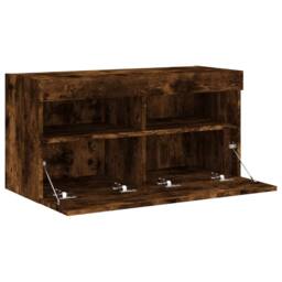 Berkfield Home TV Wall Cabinet with LED Lights Smoked Oak 80x30x40 cm in Brown - Size: 80 x 30 x 40 cm - thumbnail 8