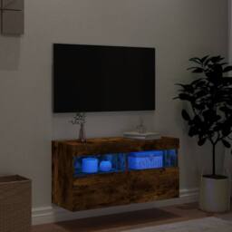 Berkfield Home TV Wall Cabinet with LED Lights Smoked Oak 80x30x40 cm in Brown - Size: 80 x 30 x 40 cm - thumbnail 4