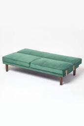 Homescapes Stanley Velvet Click Clack Sofa Bed with Armrests in Dark Green - thumbnail 4