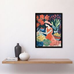 Artery8 The Market By Sylvia Day Sitting Danish Pastel Aesthetic Floral Matisse Style Flowers Dutch Art Print Framed Poster Wall Decor 12x16 inch - thumbnail 4