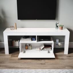 SPETLEK High Gloss White TV Stand Cabinet Unit Drawer - Size: 100 cm x 15 cm - thumbnail 3