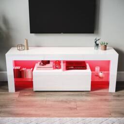 SPETLEK High Gloss White TV Stand Cabinet Unit Drawer - Size: 100 cm x 15 cm - thumbnail 6