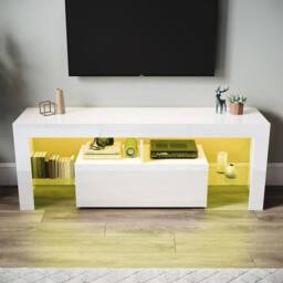 SPETLEK High Gloss White TV Stand Cabinet Unit Drawer - Size: 100 cm x 15 cm - thumbnail 5