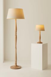 ValueLights Victoria Light Wood Traditional Stem Table Lamp with Fabric Tapered Shade in Cream - thumbnail 6