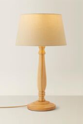 ValueLights Victoria Light Wood Traditional Stem Table Lamp with Fabric Tapered Shade in Cream - thumbnail 3