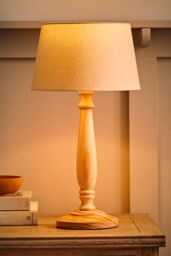 ValueLights Victoria Light Wood Traditional Stem Table Lamp with Fabric Tapered Shade in Cream - thumbnail 2
