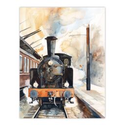 "Artery8 Vintage Travel Steam Train Front View Watercolour Wall Art Print in Brown - Size: W24"" x H32""" - thumbnail 1