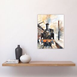 "Artery8 Vintage Travel Steam Train Front View Watercolour Wall Art Print in Brown - Size: W24"" x H32""" - thumbnail 4