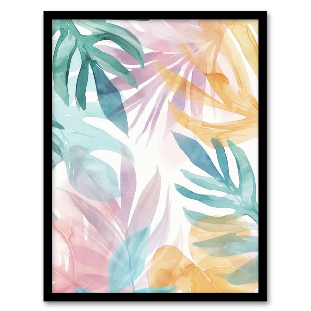 "Artery8 Plant Lover Monstera Leaves Colourful Watercolour Framed Art Print - Size: W12"" x H16""" - image 1