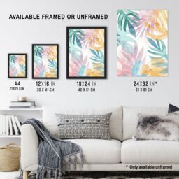 "Artery8 Plant Lover Monstera Leaves Colourful Watercolour Framed Art Print - Size: W12"" x H16""" - thumbnail 3