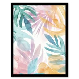 "Artery8 Plant Lover Monstera Leaves Colourful Watercolour Framed Art Print - Size: W12"" x H16""" - thumbnail 1