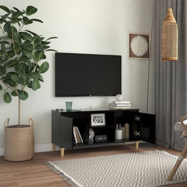 Berkfield Home TV Cabinet with Solid Wood Legs Black 103.5x35x50 cm - image 1