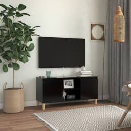 Berkfield Home TV Cabinet with Solid Wood Legs Black 103.5x35x50 cm - thumbnail 2