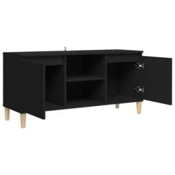 Berkfield Home TV Cabinet with Solid Wood Legs Black 103.5x35x50 cm - thumbnail 7