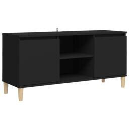 Berkfield Home TV Cabinet with Solid Wood Legs Black 103.5x35x50 cm - thumbnail 3