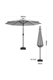 Living and Home Large Solar Powered LED Patio Umbrella for Outdoor Garden Patio with Base in Light Grey - thumbnail 6