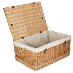 Red Hamper 72cm Rope Handled Cotton Lined Wicker Trunk in White - thumbnail 1