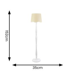 ValueLights Victoria White Wood Floor Lamp with Linen Scallop Trim Tapered Shade & Bulb - thumbnail 6