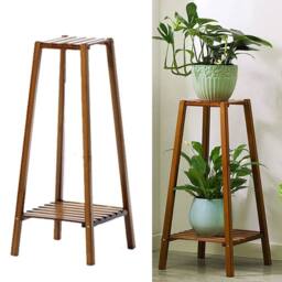 Kelvenix Solid Wood Plant Stand Indoor Balcony 2 Tier in Brown - thumbnail 5
