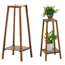 Kelvenix Solid Wood Plant Stand Indoor Balcony 2 Tier in Brown - thumbnail 4