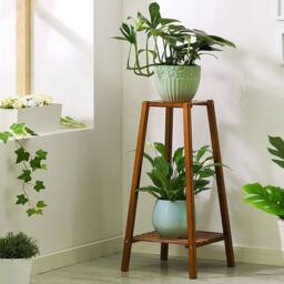 Kelvenix Solid Wood Plant Stand Indoor Balcony 2 Tier in Brown - thumbnail 3