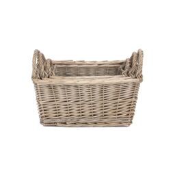 Red Hamper Wicker Set of Three Antique Wash Finish Handled Unlined Storage Basket in Brown - thumbnail 3