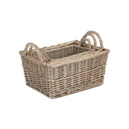 Red Hamper Wicker Set of Three Antique Wash Finish Handled Unlined Storage Basket in Brown - thumbnail 2
