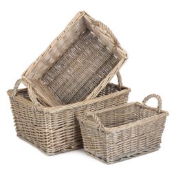 Red Hamper Wicker Set of Three Antique Wash Finish Handled Unlined Storage Basket in Brown - thumbnail 1
