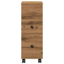 Berkfield Home Narrow Bathroom Cabinet with Wheels Artisian Oak Engineered Wood in Brown - thumbnail 4
