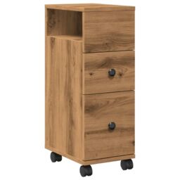 Berkfield Home Narrow Bathroom Cabinet with Wheels Artisian Oak Engineered Wood in Brown - thumbnail 2