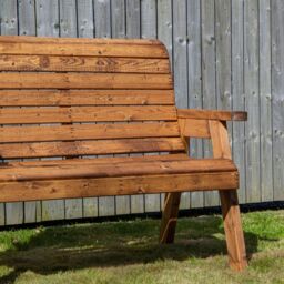 Samuel Alexander Charles Taylor Hand Made Traditional 2 Seater Chunky Rustic Wooden Garden Bench Furniture Flat Packed in Brown - thumbnail 3